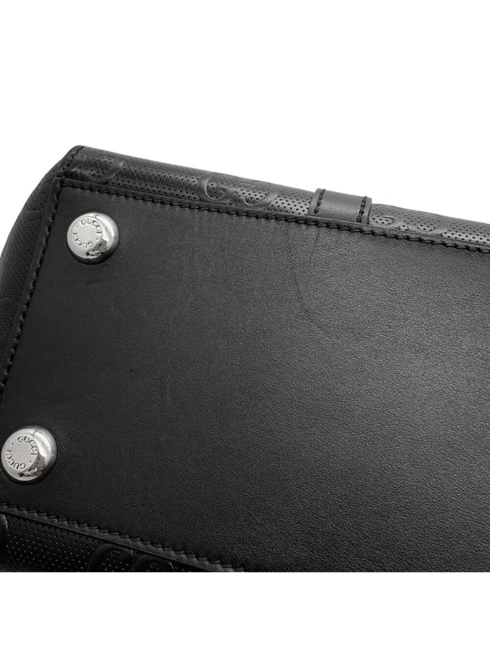 Gucci Tote Bag GG Embossed Leather Black